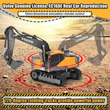 Double E Volvo Remote Control Excavator Toy, RC Construction Vehicles with 360° Spin & 330° Cab Rotation, Dig & Unload, 2.4GHz Anti-Interference for Multi-Player, Outdoor Sandbox Digger Gift for Kids