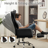 Cross Legged Office Chair with Footrest,Big and Tall Leather Executive Chair with Reversible Armrest