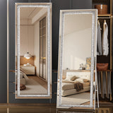 WINNICE 69"x24" Full Length Mirror with Lights, Crystal Crush Diamond Full Body Mirror, Dimming Floor Mirror for Bedroom, Walk-in Closet, and Dressing Room, Vertical Freestanding or Wall Mounted