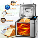 Stainless Steel Bread Machine, 2LB 17-in-1 Programmable XL Bread Maker with Fruit Nut Dispenser | Reserve& Keep Warm Set KBS