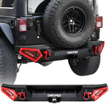 OEDRO Rear Bumper w/ 2 LED Lights Fits for 07-18 Jeep Wrangler JK 4Dr/ 2Dr