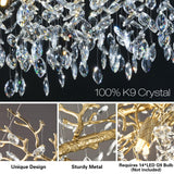 kvtinmty Modern Crystal Chandeliers for Dining Room Over Table, 40" Round Gold Tree Branche Chandelier, Large Crystal Chandelier for Living Room,High Ceiling,Foyer,Entryway,Kitchen Island,Staircase