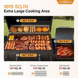 Sophia & William Extra Large BBQ Charcoal Grills and Offset Smoker,1015 SQ.IN. Cooking Area with Dual Lifting Charcoal Trays, Charcoal Barbecue Smoker Grill for Patio, Backyard Outdoor Cooking