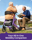 Kekoy Bariatric Rollator Walker for Seniors with Seat, 500 lbs Heavy Duty Walker, 19.5" Extra-Wide Seat, 10" All-Terrain Wheels, Adjustable Height, Foldable Rolling Walker, Hidden Brake Cables, Purple