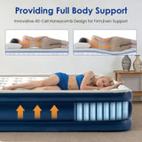 Camping Air Mattress Queen with Built in Pump 18" Thickness 660lbs Heavy Duty Comfortable Blow up Air Mattress with Carry Bag Inflatable Foldable Flocked Top Air Bed for Travel, Home (Blue & Grey)