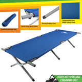 Camping Cot - Portable Folding Camp Bed - 600D Sleeping Cot for Adults with Steel Frame, Supports up to 264 lbs, 74.5" (6.2 ft) L x 29" W by Wakeman Outdoors (Blue)
