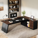 78" L-Shaped Executive Desk, Large Office Desk with Drawers and File Cabinet