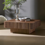 HanStrong 35.43" Modern Handcraft Square Drum Coffee Table for Living Room,Small Wooden Coffee Table with Sturdy MDF Pedesta, Walnut Color