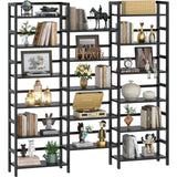 Bamboo Bookshelf, 71” Tall Triple Wide Bookcase with 17 Open Storage Shelves, 6-Tier Etagere with Back Rails, Large Display Shelf for Books