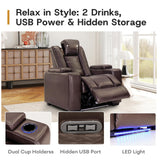 ANJ Power Home Theater Seating, PU Leather Electric Recliner Chair with Adjustable Headrest, Dual Motors Movie Reclining Chairs with LED Lights,USB Port, Cup Holders, Hidden Arm Storage (Brown)