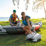 Intex Dakota K2 2 Person Inflatable Vinyl Kayak and Accessory Kit with 86 Inch Oars, Air Pump, and Carry Bag for Lakes and Rivers, Gray and Red Intex