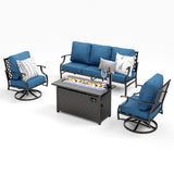 MIXPATIO 4-Piece Metal Patio Conversation Set, Fire Pit Table, 50,000 BTU