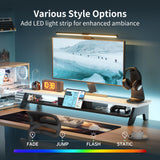 AFOOYO Dual Monitor Stand Riser,LED 2-Tier 39.3 Inch Computer Monitor Stand for 2 Monitors,Office Desktop Organizer with Storage Drawer and Phone Holder for Laptop,PC,Computer,Printer,White