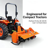 LEDTUS 45” 3 Point Rotary Tiller for 20-30HP Compact Tractors – Cat 1 Cultivator with 540 RPM PTO Drive, 24 Replaceable L-Shaped Tines for Easy Maintenance (45“)