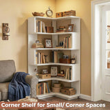 Besiost Corner Book Shelf, 6-Shelf Corner Bookshelf for Small Corner Spaces, L-Shape Bookcase