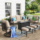 MFSTUDIO 6 Piece Metal Patio Furniture Set with Fire Pit Table, Beige
