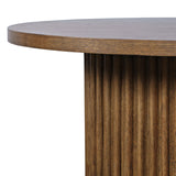 Jofran Auden 40" Round Mid-Century Modern Fluted Pedestal Coffee Table with Casters for Living Room, Accent Table, Chestnut