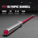 RitFit Elite 7ft Olympic Barbell, Robust 45lb Barbell for Weightlifting and Powerlifting, Superior Olympic Bar with Exceptional 500lbs Load Capacity, Weight Bar for 2” Standard Plates Sliver/Pink