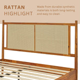 Bme Oliver 15-Inch Queen Bedframe with Rattan Headboard, Bohemian, Caramel