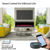 60 inch Electric Fireplace Heater, Smart Control via Alexa& App, Recessed and Wall Mounted Fireplace Insert with Multicolor Realistic Flame Effects,Crackling Sound and Logs& Crystal,5100Btus, Black
