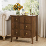 Apetaccat Night Stand, Fluted 3 Drawer Wide Farmhouse Nightstand with Gold Handle, Larger Wider Modern Bedside End Table for Bedroom, Living Room, Walnut