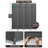 4 Panel Room Divider 6 ft. Tall - Privacy Screen, Extra Wide Double Hinged Panels, Mesh Hand-Woven Design
