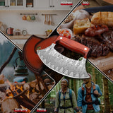 ROCOCO Pizza Cutter Ulu Knife – Full Tang Mezzaluna Rocker Chopper with Sheath for Kitchen, Camping, BBQ, Gifts for Men Women