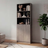 Tuhome Home 71" Tall Standard Bookcase with 6 Open Storage Shelves, 2 Doors, Closed Back, Freestanding Living Room, Office or Bedroom Storage (Model M4), Silver Oak/Wenge