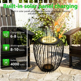 MIUWLXT 18" Outdoor Solar Side Table,Black Metal Material with Remote