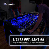 Atomic Azure LED Foosball Table – Light Up Arcade Style Table with In-Rail LED Lighting, Music, Electronic Scoring, Glow Foosball, 47” x 27” Playfield