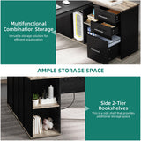 71" L Shaped Desk with File Cabinet, Executive Desk with Drawers & Storage Shelves, Corner Office Desk with Bookshelf for Home Office