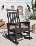 GarveeLife Poly Lumber Rocking Chair Outdoor Set of 4 with 2 Side Table - HDPE High Back Porch Rocker Chairs for Adults - All Weather Resistant Furniture for Patio - Black