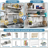 LIVOD Over The Sink Dish Drying Rack,3 Tier Adjustable Length Full Stainless Steel Large Storage Kitchen Dish Rack,for Kitchen Counter Expandable Multifunctional Organizers,Silver (25.98-37.6")