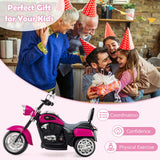 Costzon Kids Motorcycle, 6V Battery Powered Ride on Chopper Motorcycle w/Horn, Headlight, 3-Wheel Stable Ride on Toys, Electric Toddler Motorcycle for Kids, Gift for Boys Girls (Rose Red)