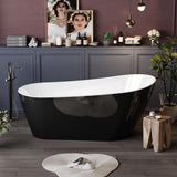 59 Inch Freestanding Bathtub, Acrylic Deep Soaking Tub, Chrome Overflow and Drain, Non-Slip Standalone Bath Tub for Bathroom, cUPC Certified, Ergonomic Modern Bath for Bathrooms