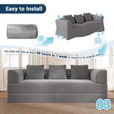 89" Cloud Boneless Convertible Sofa Bed, 5-in-1 Foldable Compressed High-Density Sponge Sofa, Corduroy Fabric 3 Seater Sleeper Couch Futon Daybed for Living Room Bedroom (Medium Gray)
