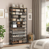 YATINEY 12-Tier Shoe Rack, 39.4" L Shoe Shelf for 54-60 Pairs of Shoes, Tall Shoe Storage Organizer with Metal Frame, Large Capacity Shoes Rack for Entryway, Closet, Rustic Brown and Black SS40BR