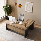 63” L Shaped Executive Desk with Locking Drawer & Privacy Panel, Solid One-Piece Office Desk