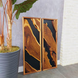 Modern Rustic Diptych Wall Art - 2 Panel Live Edge Olive Wood Set - Handmade Wooden Wall Decor - 14"x30"