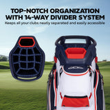 Sun Mountain 2025 Maverick 14 Way Divider Golf Bag with 9 Spacious Pockets | Navy White Red Sun Mountain