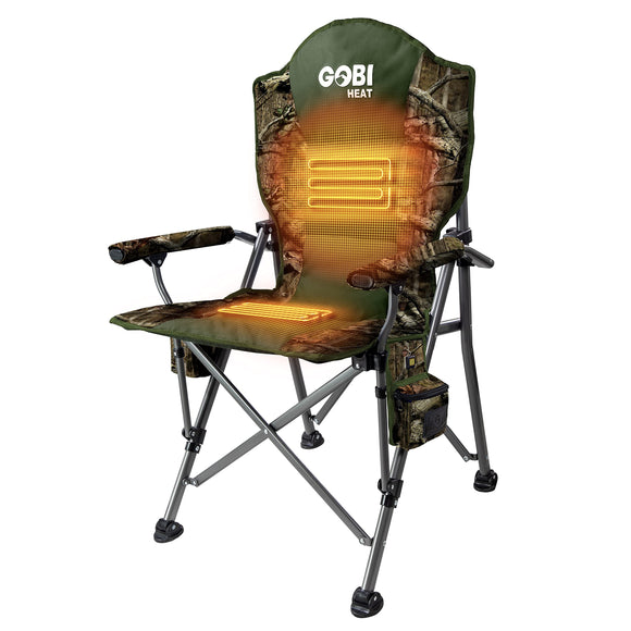 Gobi Heat - Terrain Portable Heated Camping Chair - Outdoor Folding Chair with Heated Filling - Winter Camping Essential - 3 Heat Settings (Mossy Oak® Camo) Gobi Heat