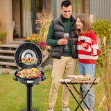 ROVSUN 1600W Vertical Electric Grill with Lid, Red 304 Stainless Steel Grill w/Detachable Pull-out Drip Tray, Double Layer Design, Portable & Removable, for Indoor and Outdoor Use (Black Vertical)