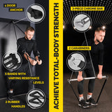 Long Resistance Bands for Working Out - Pull Up Assistance Bands with Handles, Door Anchor - Stretch Bands for Exercise Bands Resistance Bands Set (Black Set with Bar)
