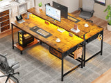 47.2 Inch Office Desk with Power Outlet & Ergonomic Monitor Stand,Gaming Desk with CPU Stand& LED Lights