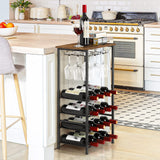 Wine Rack Freestanding Floor, Rustic Wine Holder Stand with Wine Storage and Bottle Shelf, 16 Bottles Floor Wine Rack Shelf OYEAL