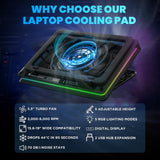 D16 15.6"-19" Gaming Laptop Cooling Pad, USB-A, RGB, Black - 4 Packs