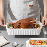 Feenmai Casserole Dishes for Oven, Ceramic Baking Dishes, Porcelain Bakeware Set of 4, Rectangular Baking Pan, White Deep Lasagna Pan with Handle for Cooking, Roasting, Cake, 15.3"/12.8"/11.6"/9.8"