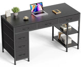 Huuger Computer Desk with 6 Drawers, Office Desk with Shelves, Reversible Gaming Desk, Corner Desk with Storage, Work for Home Office, Study, Living Room, 47inch, Black
