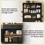 IRONCK Bakers Rack Microwave Stand with Customizable Pegboard and Storage, 71" Farmhouse Coffee Bar Cabinet with Drawer, Barn Doors, Adjustable Shelves for Kitchen, Dining Room, Living Room, Black