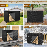 4FT Outdoor Firewood Rack, Wood Storage with 600D Waterproof Oxford Cover Heavy Duty 8 Legs Firewood Log Holder Indoor with Log Carrier, Gloves, and Kindling Hooks for Fireplace Patio Deck Wood Rack
